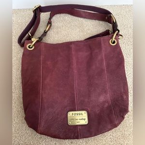 Fossil Leather Crossbody Bag, Purple/Maroon